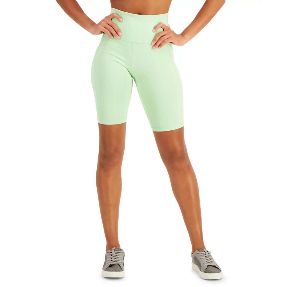 Ideology Women High Rise, Side Pockets Ins. 10" Biker Shorts, Pistachio Green,XS - Picture 1 of 2